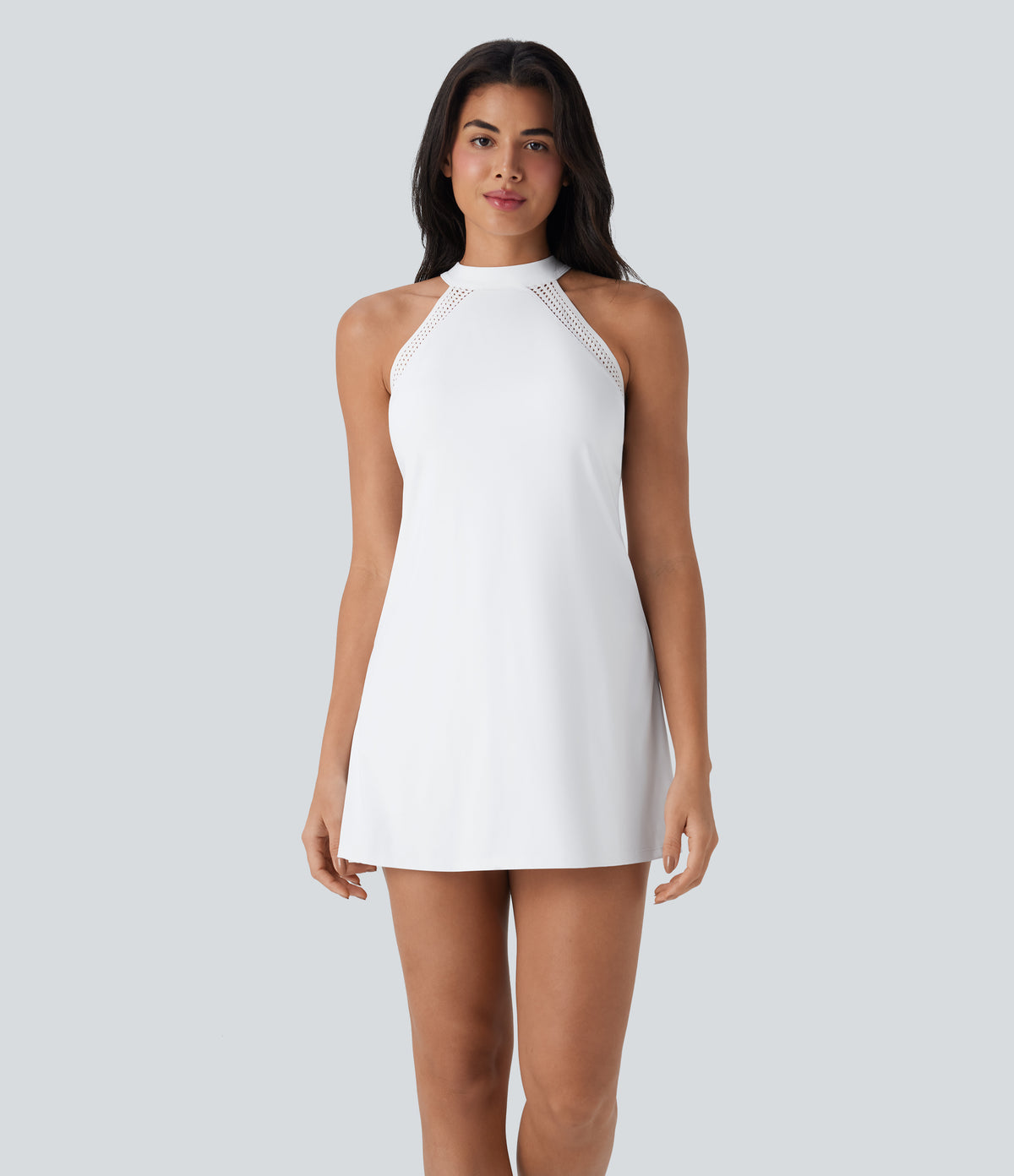 Airy Tie Back 2-in-1 InstantCool Mini Yoga Active Dress with Pocket — White — view 3