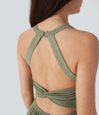 Built-in Bra Wide Leg Casual Jumpsuit with Pockets-Edition — Light Green Floral Yarn — view 6