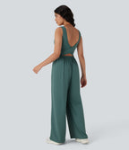 Airy Wide Leg Yoga Jumpsuit with Pockets — Blue Spruce — view 2