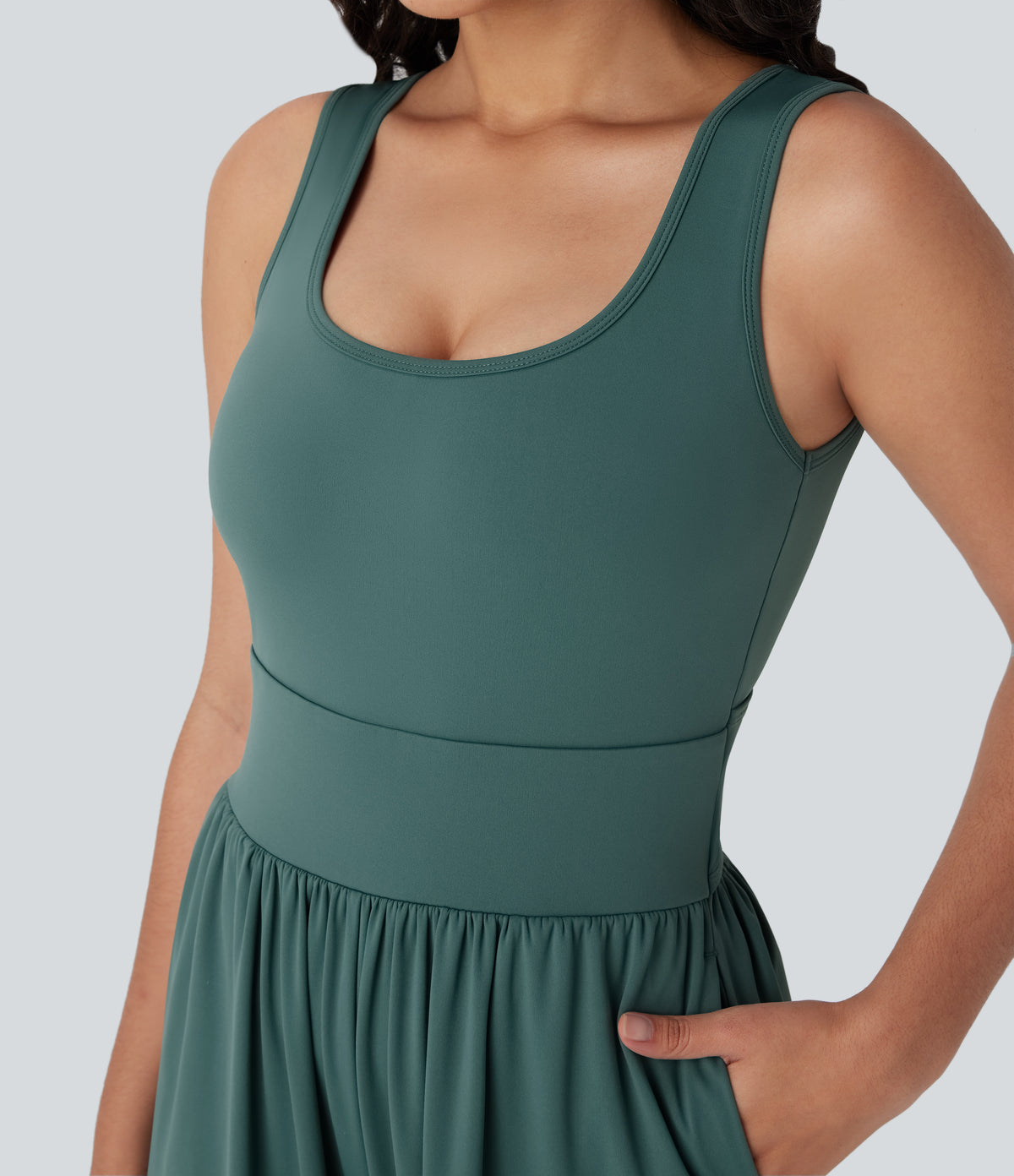 Airy Wide Leg Yoga Jumpsuit with Pockets — Blue Spruce — view 6