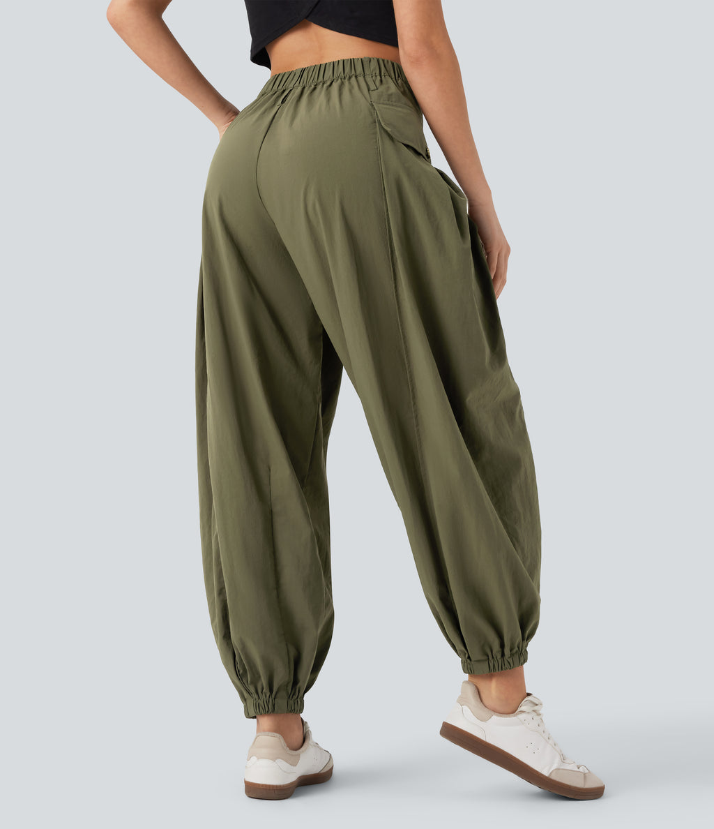 High Waisted Flap Pockets Casual Cargo Joggers — Dried Herb — view 2