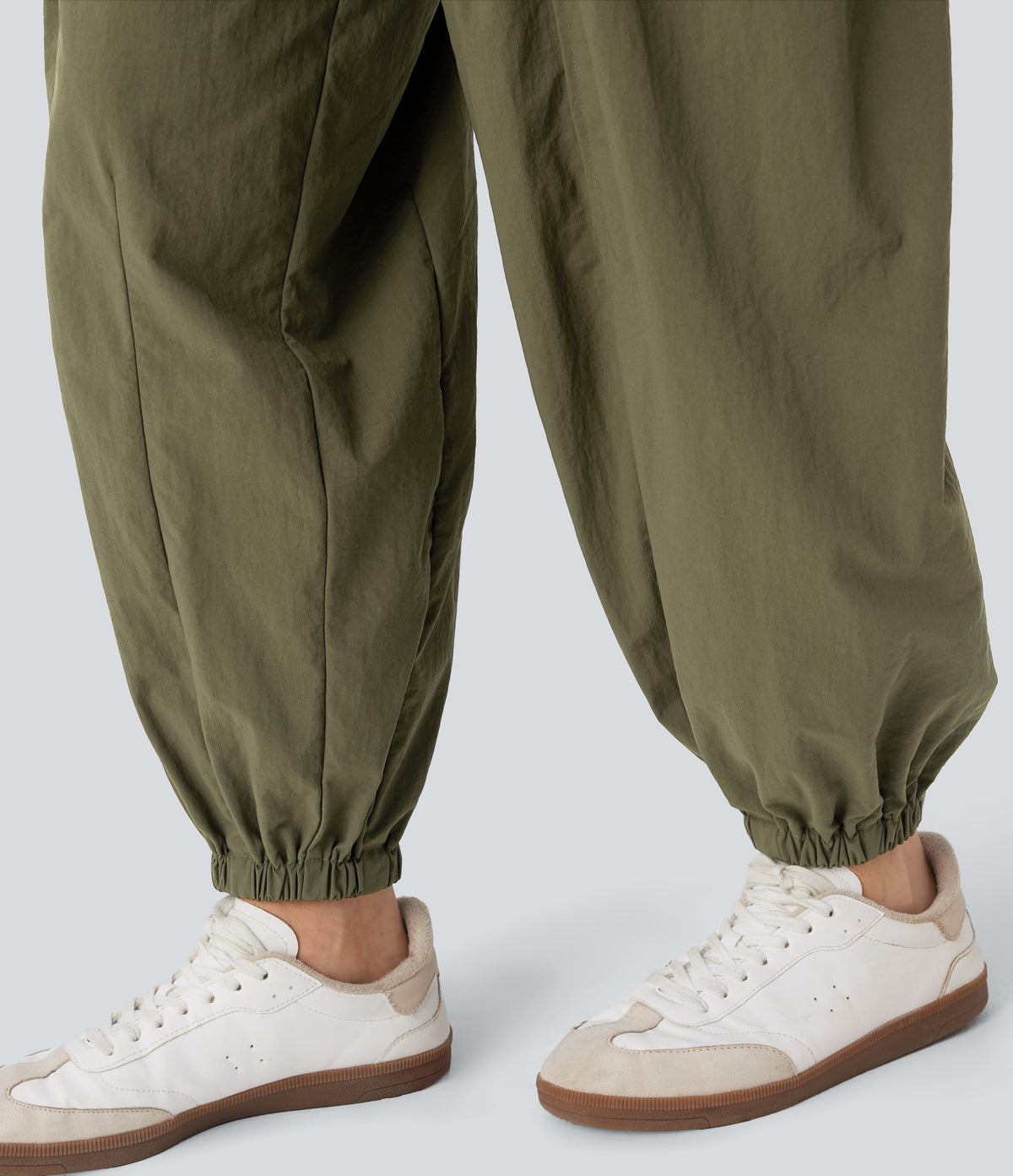 High Waisted Flap Pockets Casual Cargo Joggers — Dried Herb — view 6