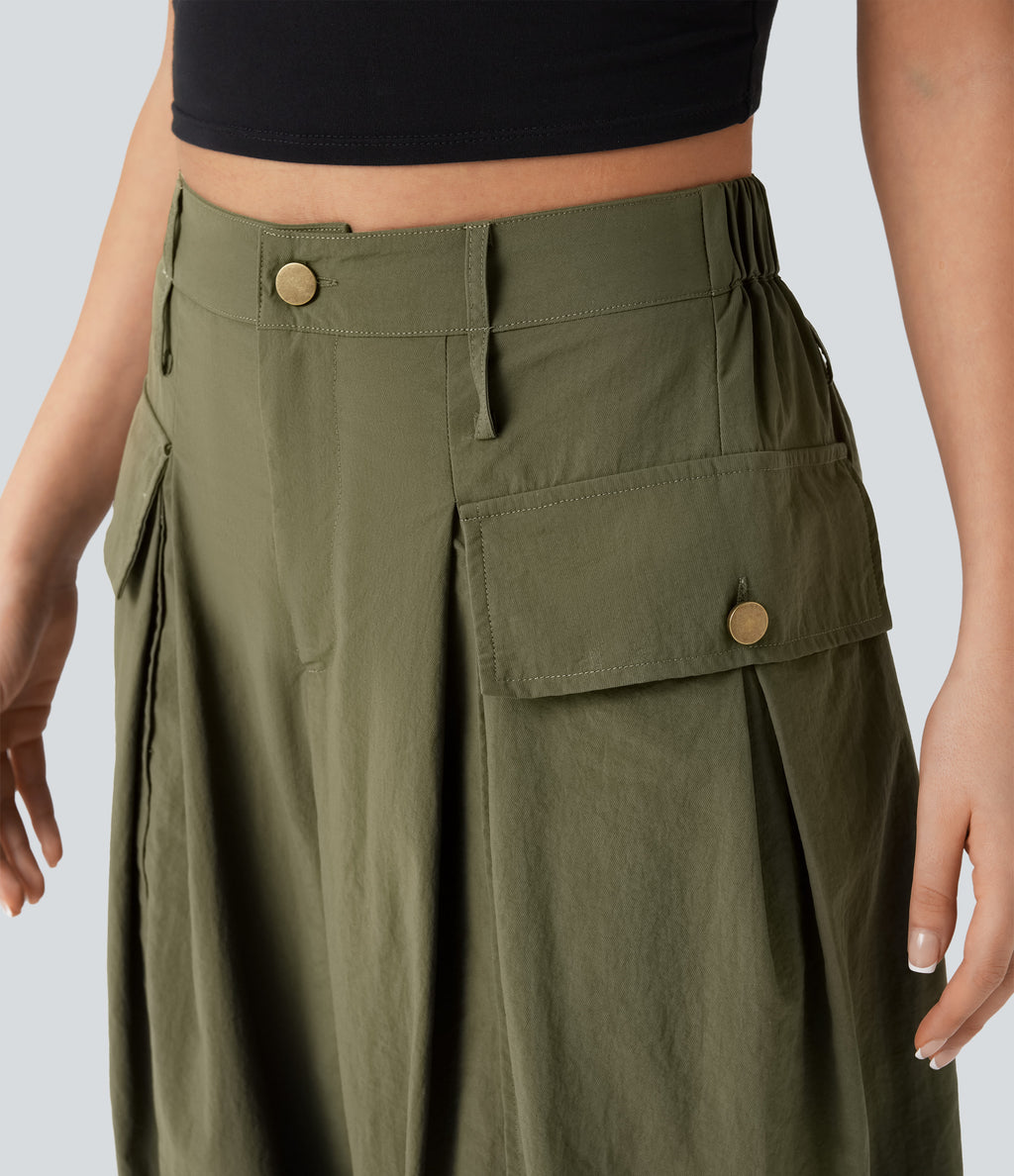 High Waisted Flap Pockets Casual Cargo Joggers — Dried Herb — view 4