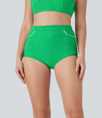 High Waisted Texture Bikini Bottom Swimsuit — Irish Green — view 1
