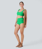 High Waisted Texture Bikini Bottom Swimsuit — Irish Green — view 6