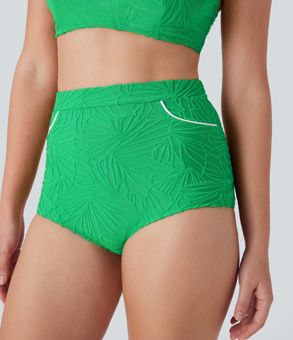 High Waisted Texture Bikini Bottom Swimsuit — Irish Green — view 4