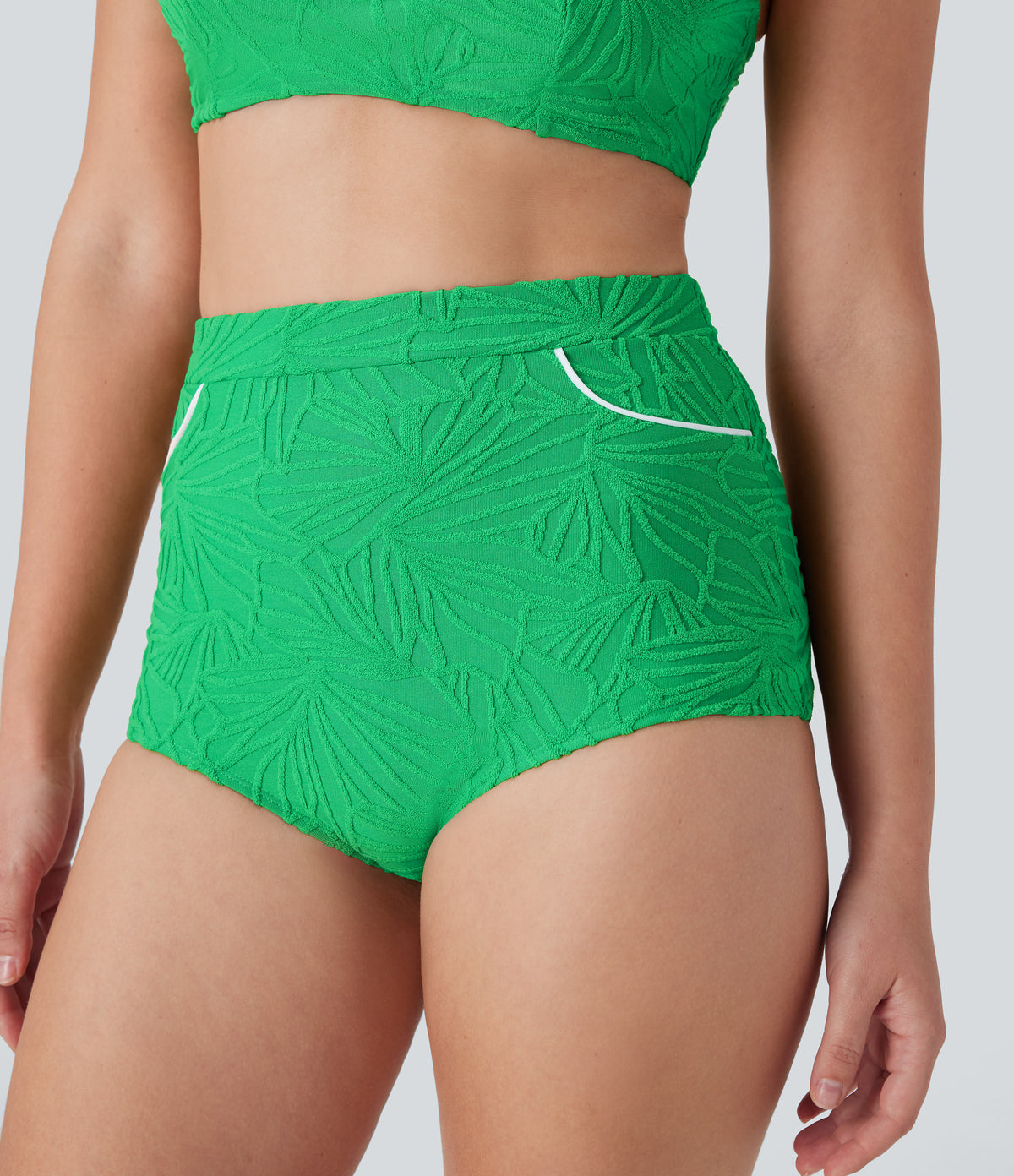 High Waisted Texture Bikini Bottom Swimsuit — Irish Green — view 4
