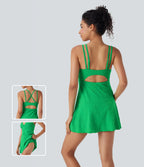Backless Cut Out 2-in-1 Mini Swim Dress — Irish Green — view 1