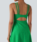 Backless Cut Out 2-in-1 Mini Swim Dress — Irish Green — view 5