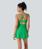 Backless Cut Out 2-in-1 Mini Swim Dress — Irish Green — view 7