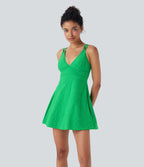 Backless Cut Out 2-in-1 Mini Swim Dress — Irish Green — view 2