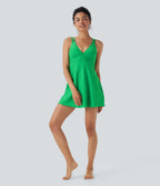 Backless Cut Out 2-in-1 Mini Swim Dress — Irish Green — view 8