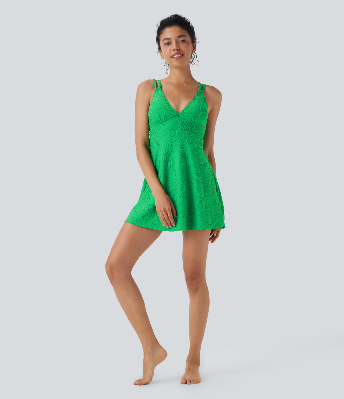 Backless Cut Out 2-in-1 Mini Swim Dress — Irish Green — view 8