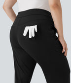 High Waisted Pockets Straight Leg Quick Dry Golf Plus Size Trousers-Golf Tee-UPF40+ — Black — view 6