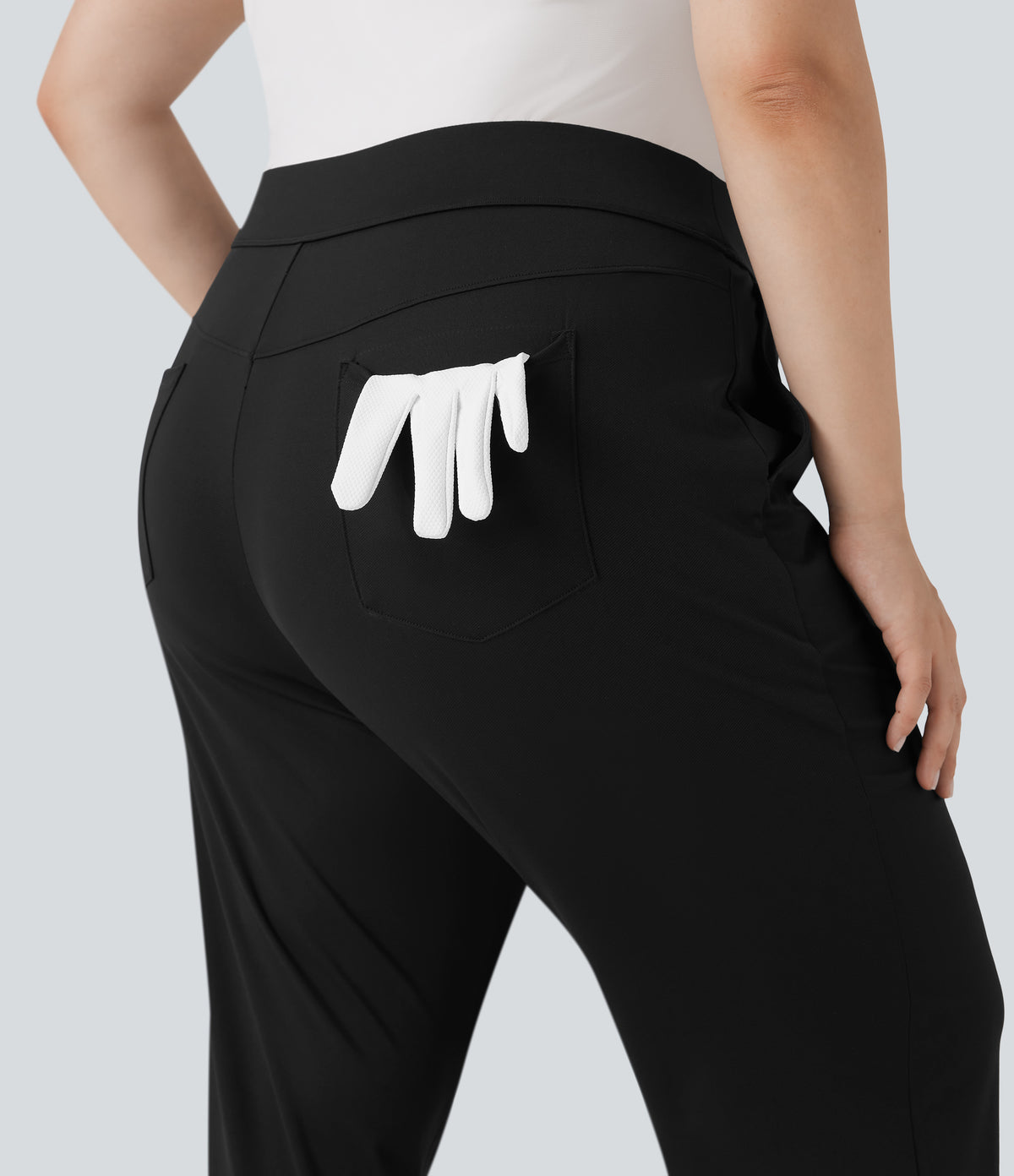 High Waisted Pockets Straight Leg Quick Dry Golf Plus Size Trousers-Golf Tee-UPF40+ — Black — view 6