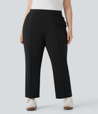 High Waisted Pockets Straight Leg Quick Dry Golf Plus Size Trousers-Golf Tee-UPF40+ — Black — view 3