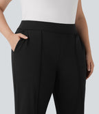 High Waisted Pockets Straight Leg Quick Dry Golf Plus Size Trousers-Golf Tee-UPF40+ — Black — view 4