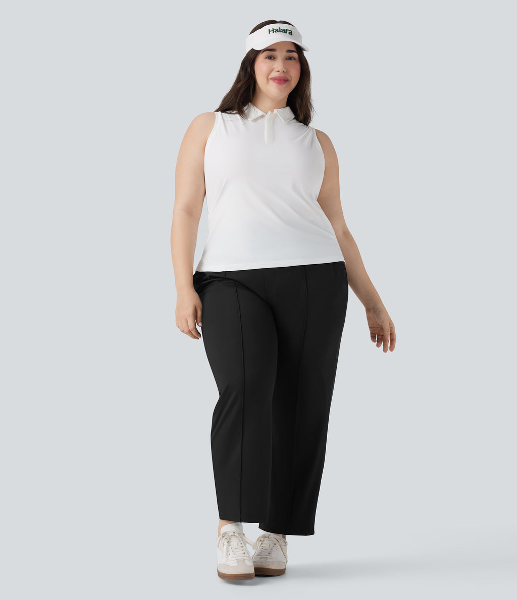 High Waisted Pockets Straight Leg Quick Dry Golf Plus Size Trousers-Golf Tee-UPF40+ — Black — view 7