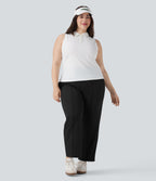 High Waisted Pockets Straight Leg Quick Dry Golf Plus Size Trousers-Golf Tee-UPF40+ — Black — view 7