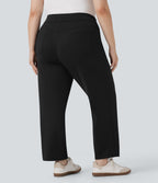 High Waisted Pockets Straight Leg Quick Dry Golf Plus Size Trousers-Golf Tee-UPF40+ — Black — view 2
