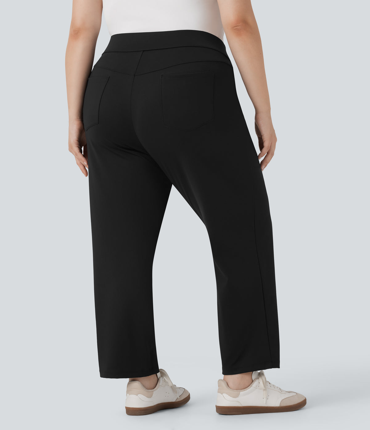 High Waisted Pockets Straight Leg Quick Dry Golf Plus Size Trousers-Golf Tee-UPF40+ — Black — view 2