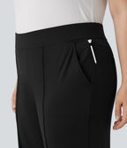 High Waisted Pockets Straight Leg Quick Dry Golf Plus Size Trousers-Golf Tee-UPF40+ — Black — view 5