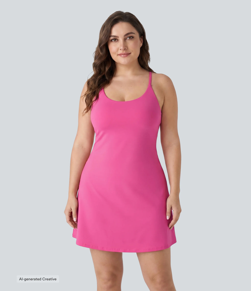 Plush Backless Active Plus Size Dress-Longer Length-Edition — Fuchsia Purple — view 2