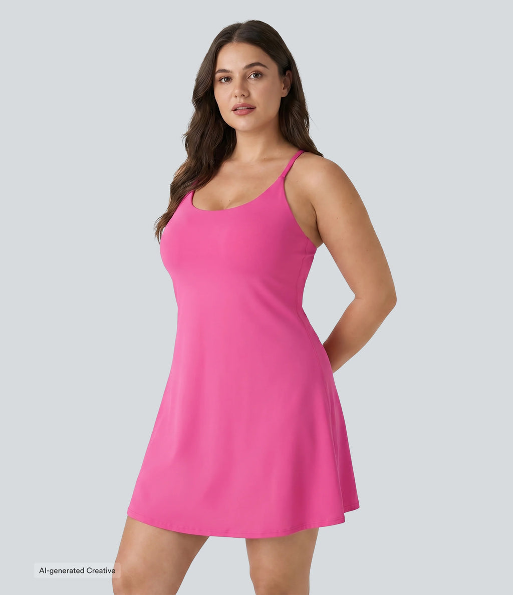 Plush Backless Active Plus Size Dress-Longer Length-Edition — Fuchsia Purple — view 3