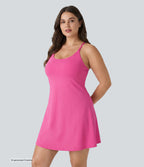 Plush Backless Active Plus Size Dress-Longer Length-Edition — Fuchsia Purple — view 3