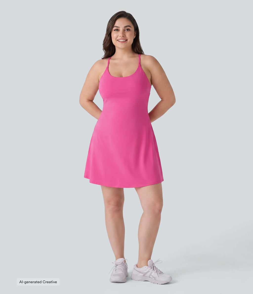 Plush Backless Active Plus Size Dress-Longer Length-Edition — Fuchsia Purple — view 7