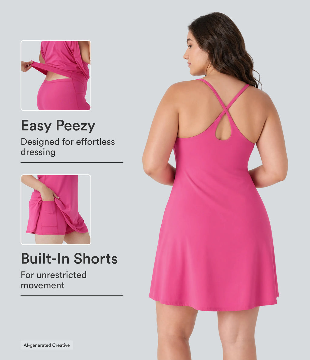 Plush Backless Active Plus Size Dress-Longer Length-Edition — Fuchsia Purple — view 1