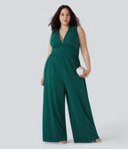 Plus Size V Neck Sleeveless Jumpsuit with Pockets-Edition — Bayberry — view 6