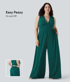 Plus Size V Neck Sleeveless Jumpsuit with Pockets-Edition — Bayberry — view 1