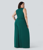 Plus Size V Neck Sleeveless Jumpsuit with Pockets-Edition — Bayberry — view 2