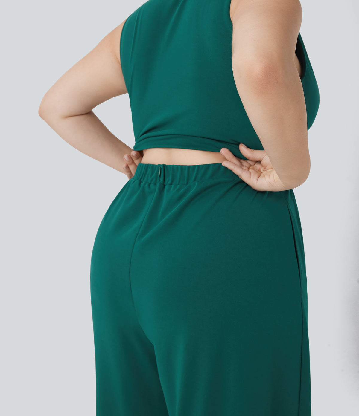 Plus Size V Neck Sleeveless Jumpsuit with Pockets-Edition — Bayberry — view 4