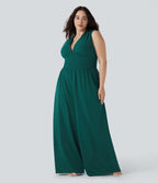 Plus Size V Neck Sleeveless Jumpsuit with Pockets-Edition — Bayberry — view 3