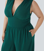 Plus Size V Neck Sleeveless Jumpsuit with Pockets-Edition — Bayberry — view 5