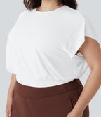 Round Neck Short Batwing Sleeve Work Plus Size T-Shirt — White — view 4
