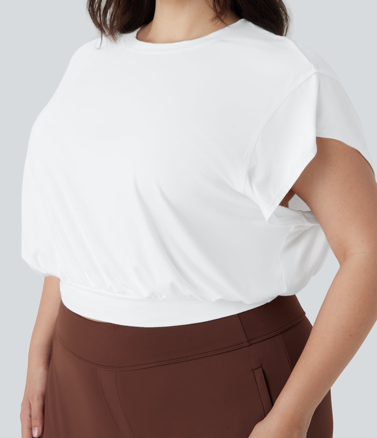 Round Neck Short Batwing Sleeve Work Plus Size T-Shirt — White — view 4