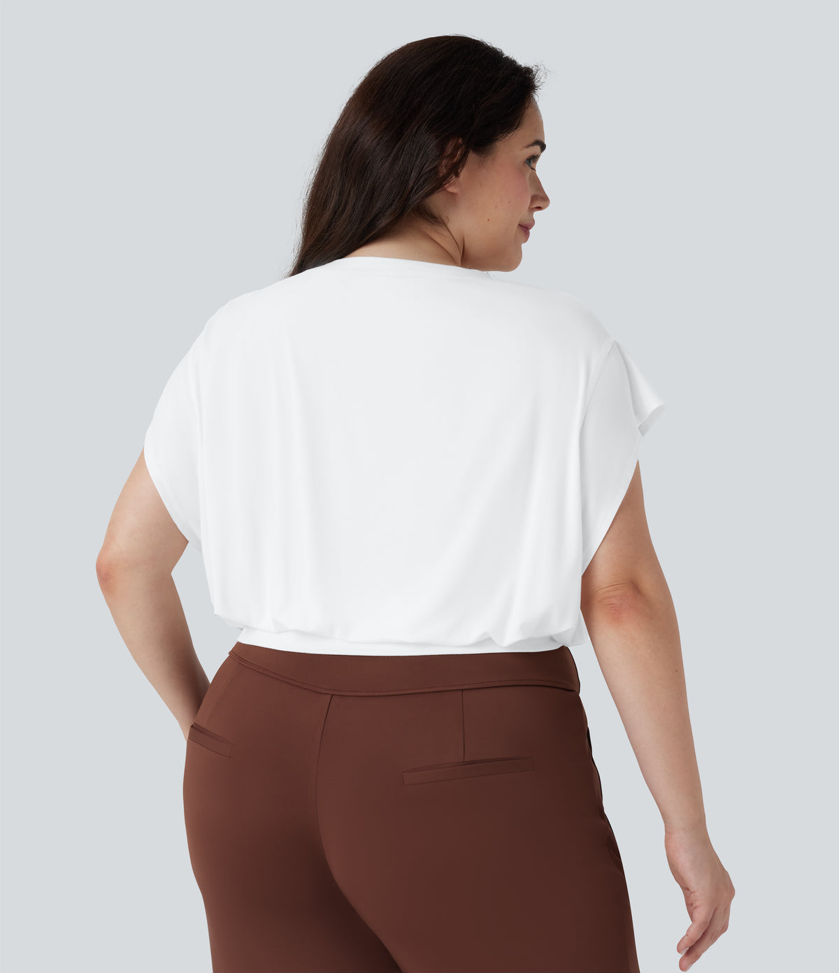 Round Neck Short Batwing Sleeve Work Plus Size T-Shirt — White — view 2