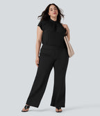 Plus Size High Waisted Work Flared Trousers with Side Zip Pockets — Black — view 6