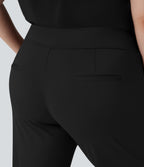 Plus Size High Waisted Work Flared Trousers with Side Zip Pockets — Black — view 4