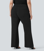 Plus Size High Waisted Work Flared Trousers with Side Zip Pockets — Black — view 2
