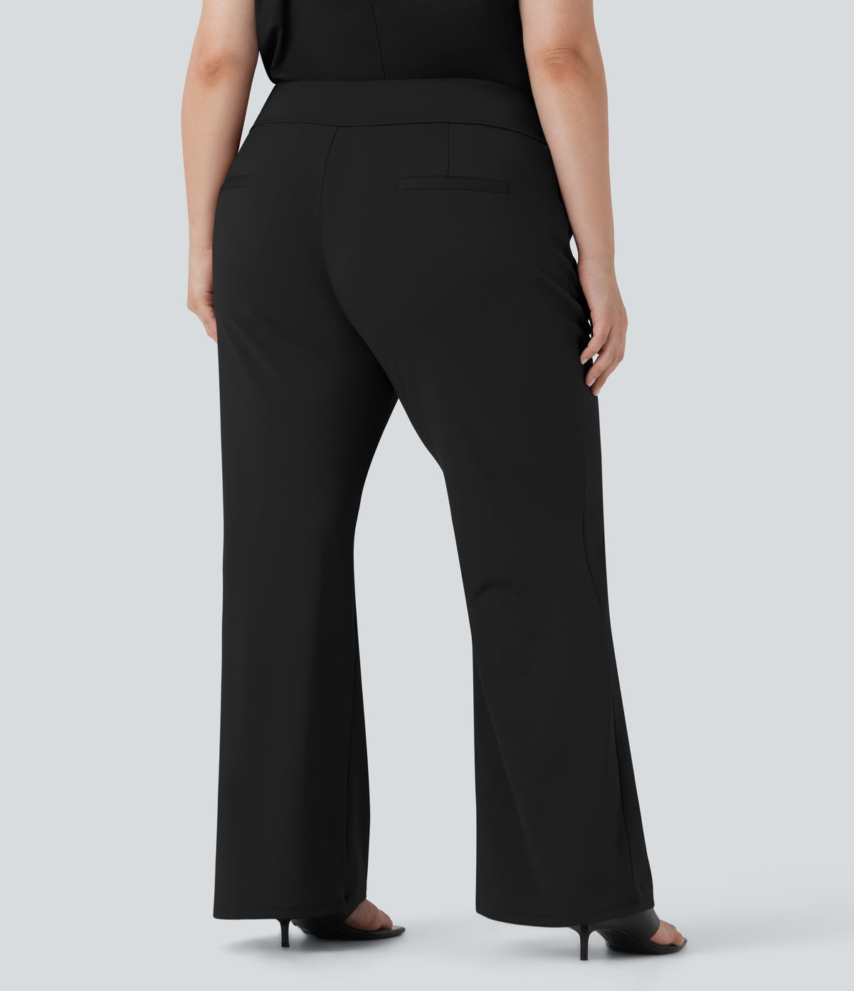 Plus Size High Waisted Work Flared Trousers with Side Zip Pockets — Black — view 2