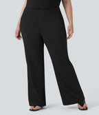 Plus Size High Waisted Work Flared Trousers with Side Zip Pockets — Black — view 3