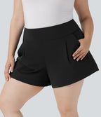 Plus Size High Waisted Work Shorts with Pockets — Black — view 3