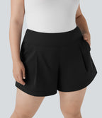 Plus Size High Waisted Work Shorts with Pockets — Black — view 5