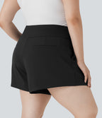Plus Size High Waisted Work Shorts with Pockets — Black — view 4