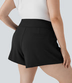 Plus Size High Waisted Work Shorts with Pockets — Black — view 2