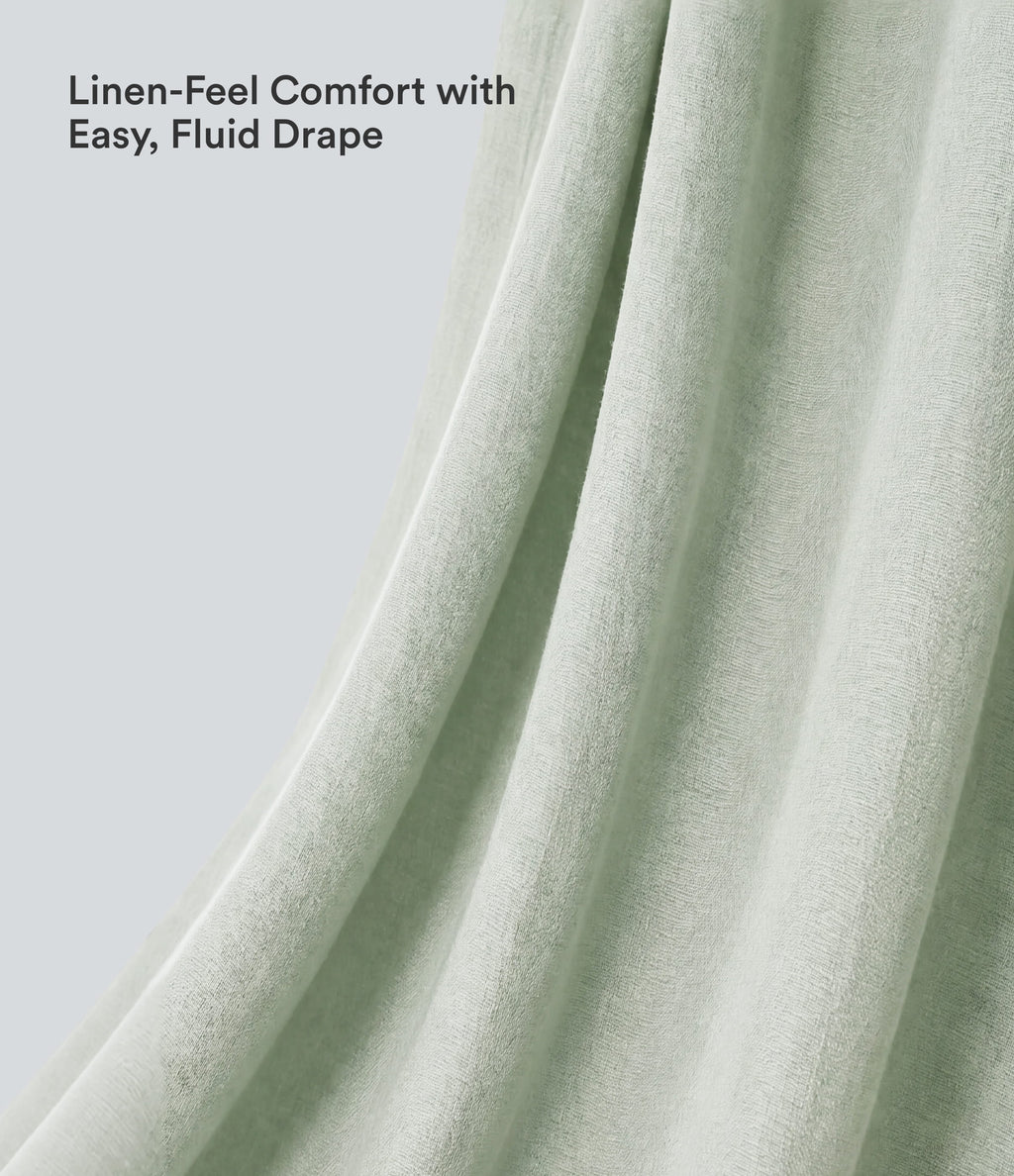 High Waisted Drawstring Linen-Feel Wide Leg Casual Plus Size Trousers with Pockets — Pale Aqua — view 3